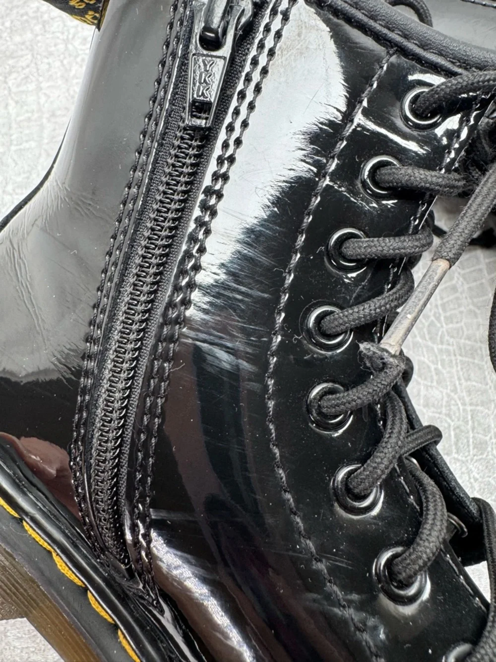 Dr. Martens Little Girl’s Black Patent Lace-Up Side Zip Boots, Size 1